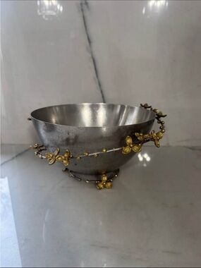Michael Aram Silver Bowl with Gold Floral Vine Accents